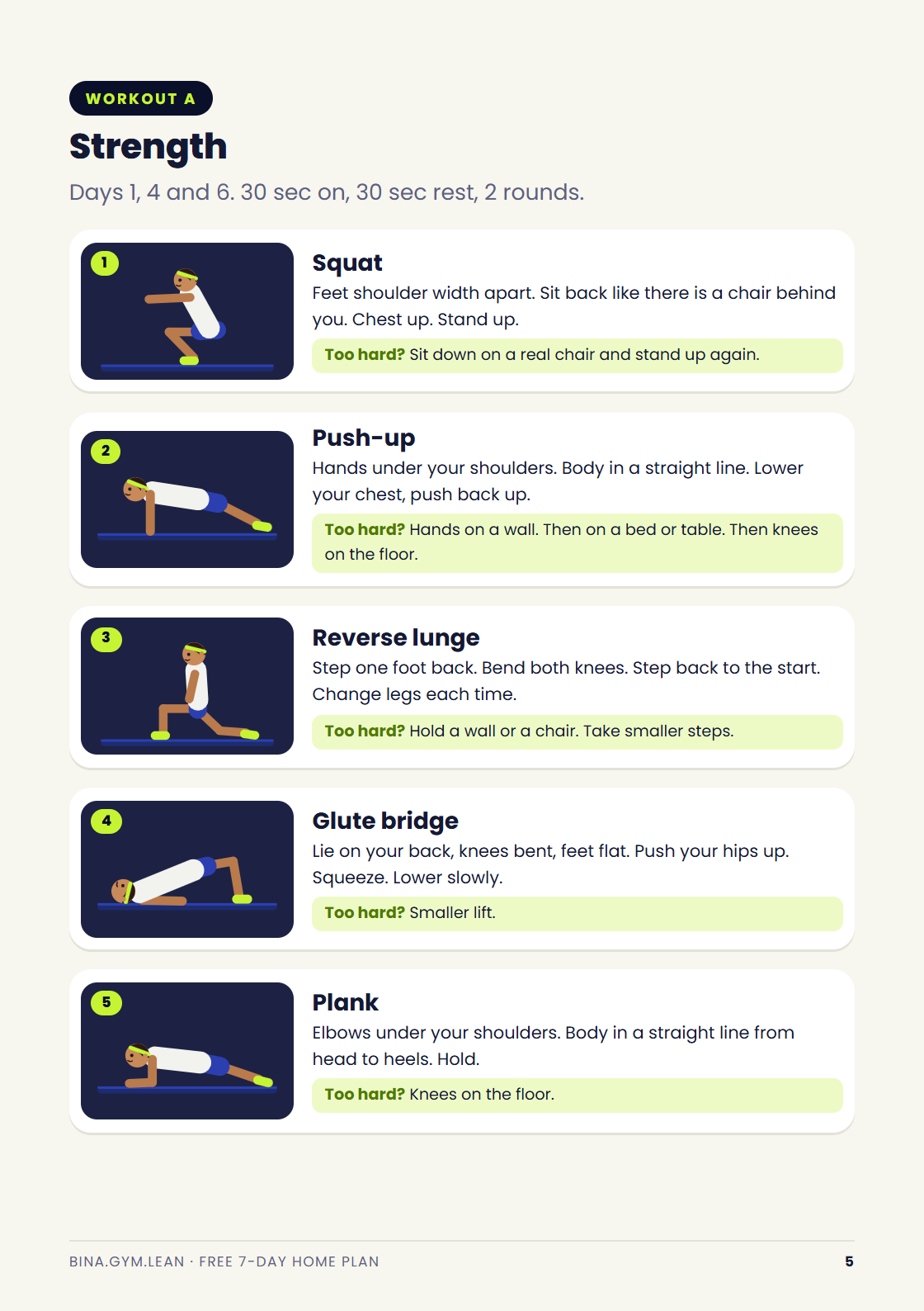 Free plan page: Workout A moves