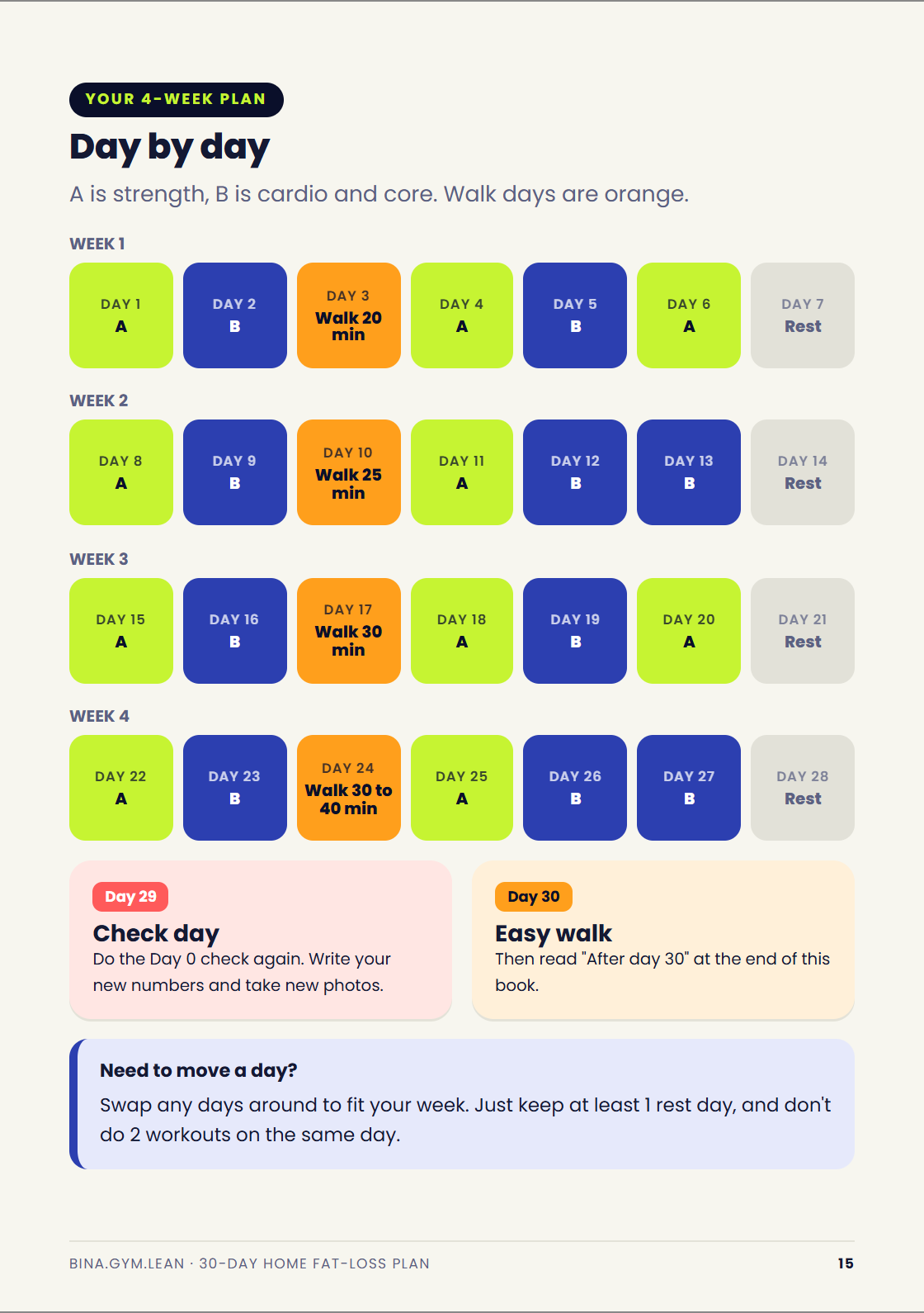Ebook page: the 4-week plan day by day